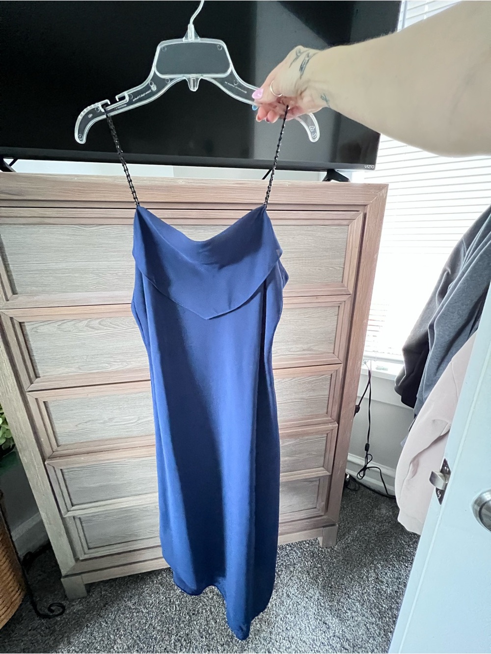 Navy Slip Dress with Cowl Neck